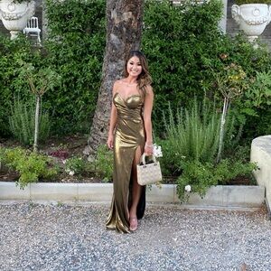 Tobi Metallic Gold Maxi Gown